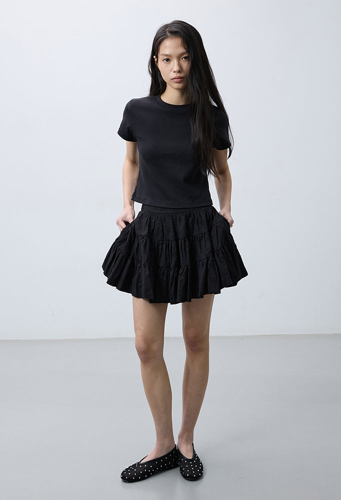 Eyelet flower tiered skirt