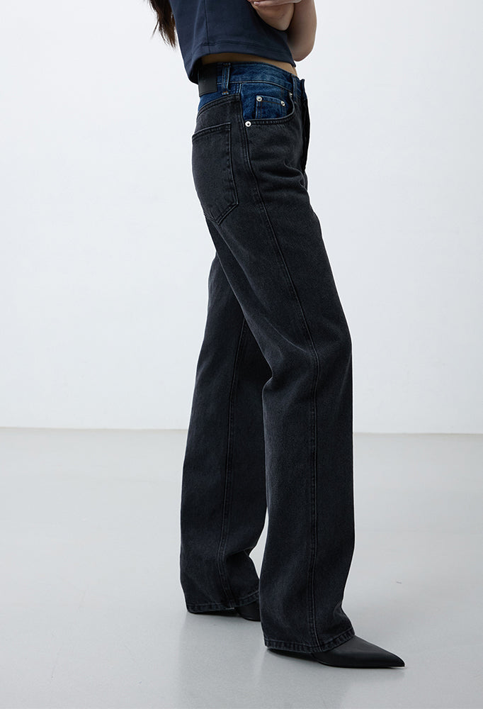 Two-tone denim pants