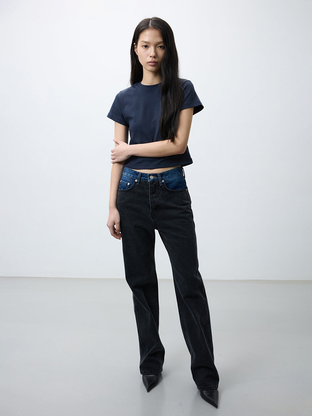 Two-tone denim pants