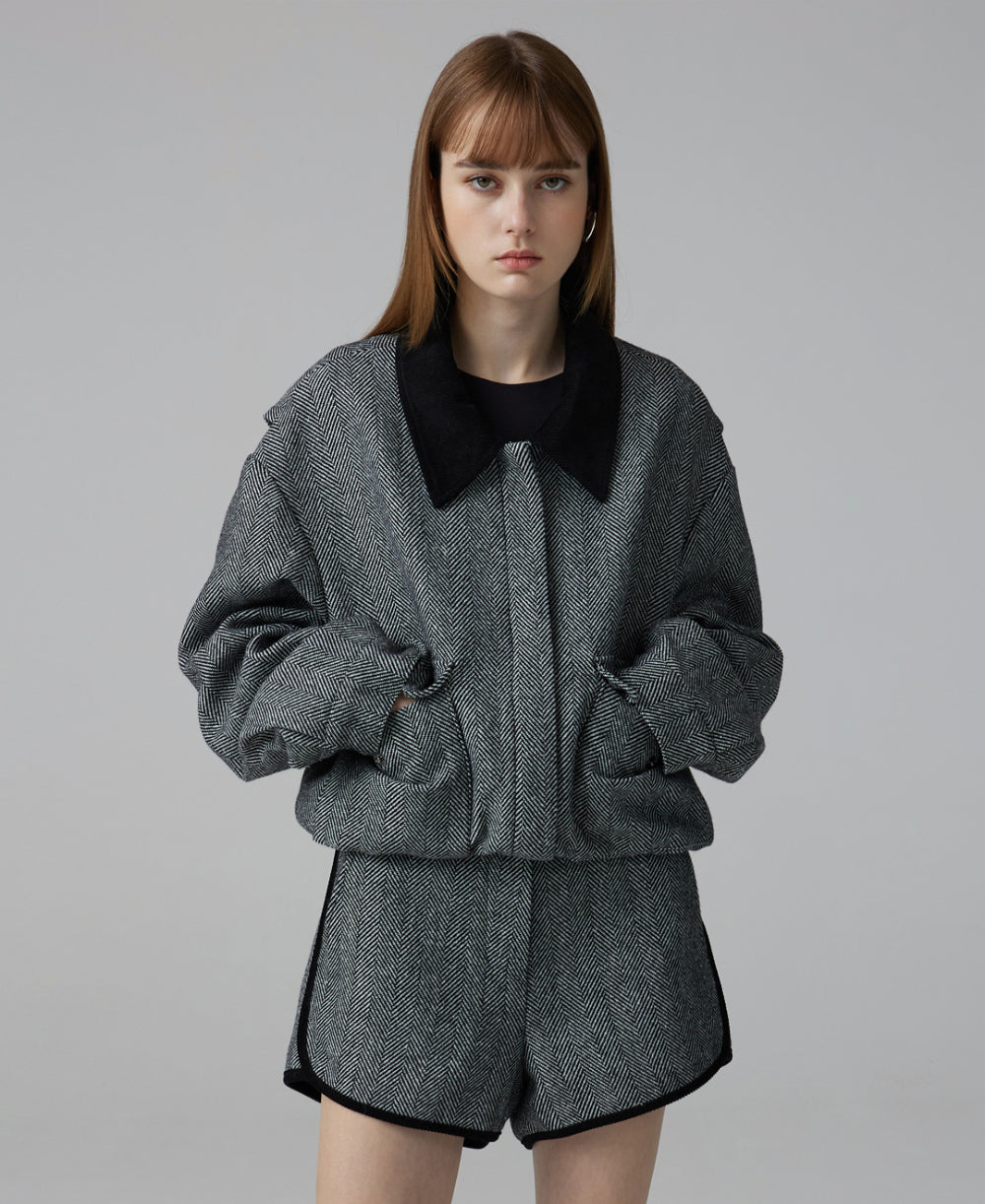 Herringbone bomber jacket & shorts