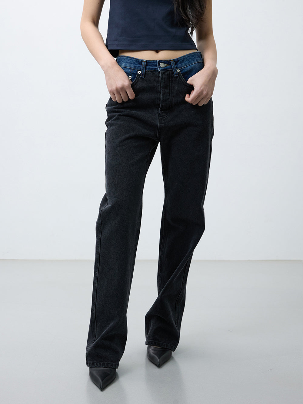 Two-tone denim pants