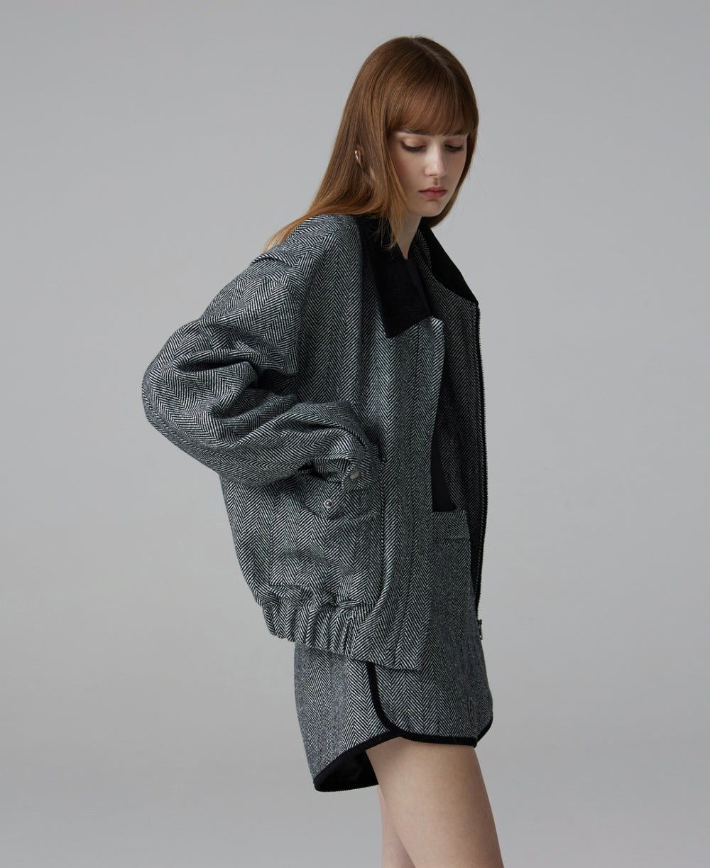 Herringbone bomber jacket & shorts