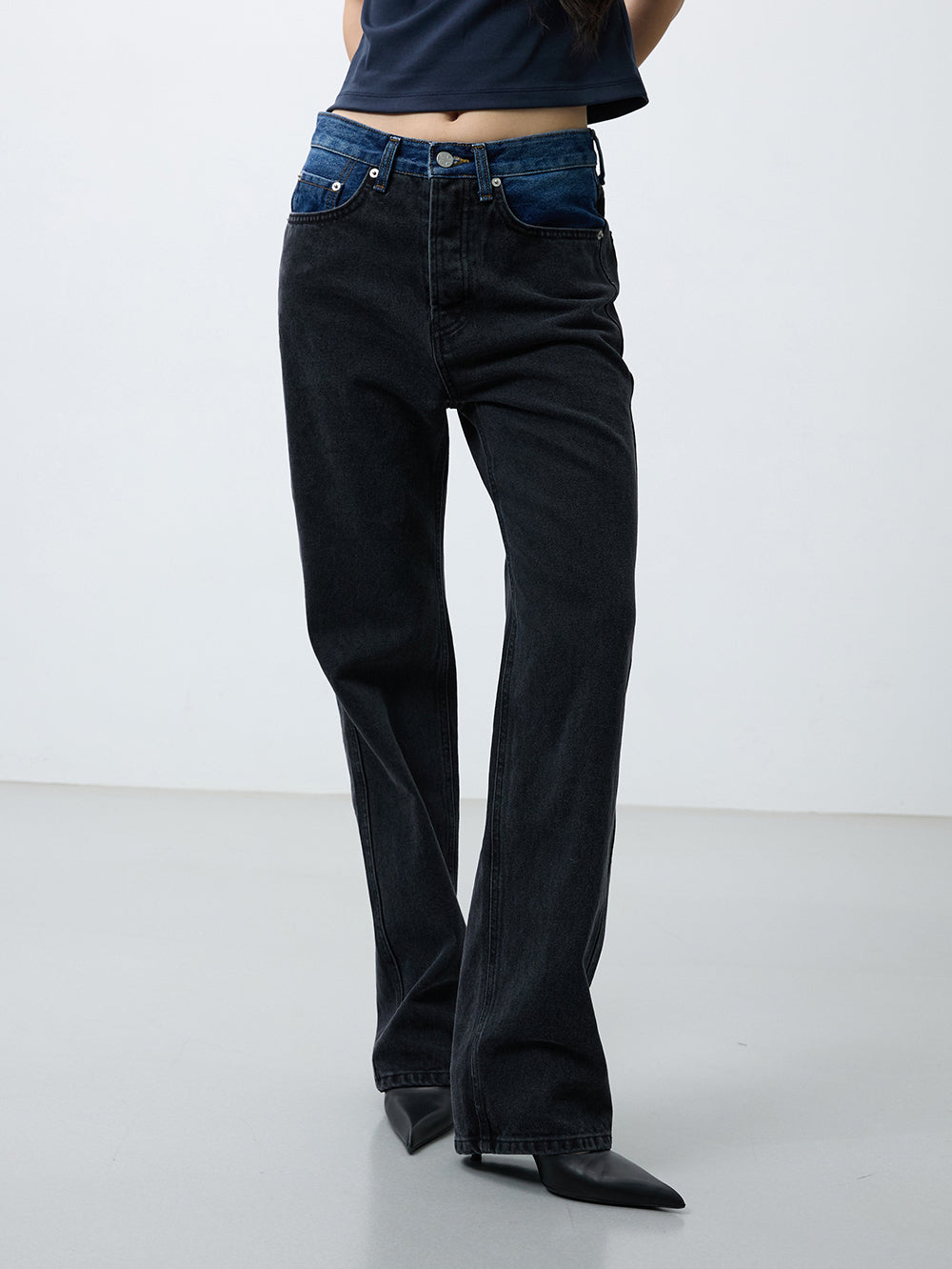 Two-tone denim pants