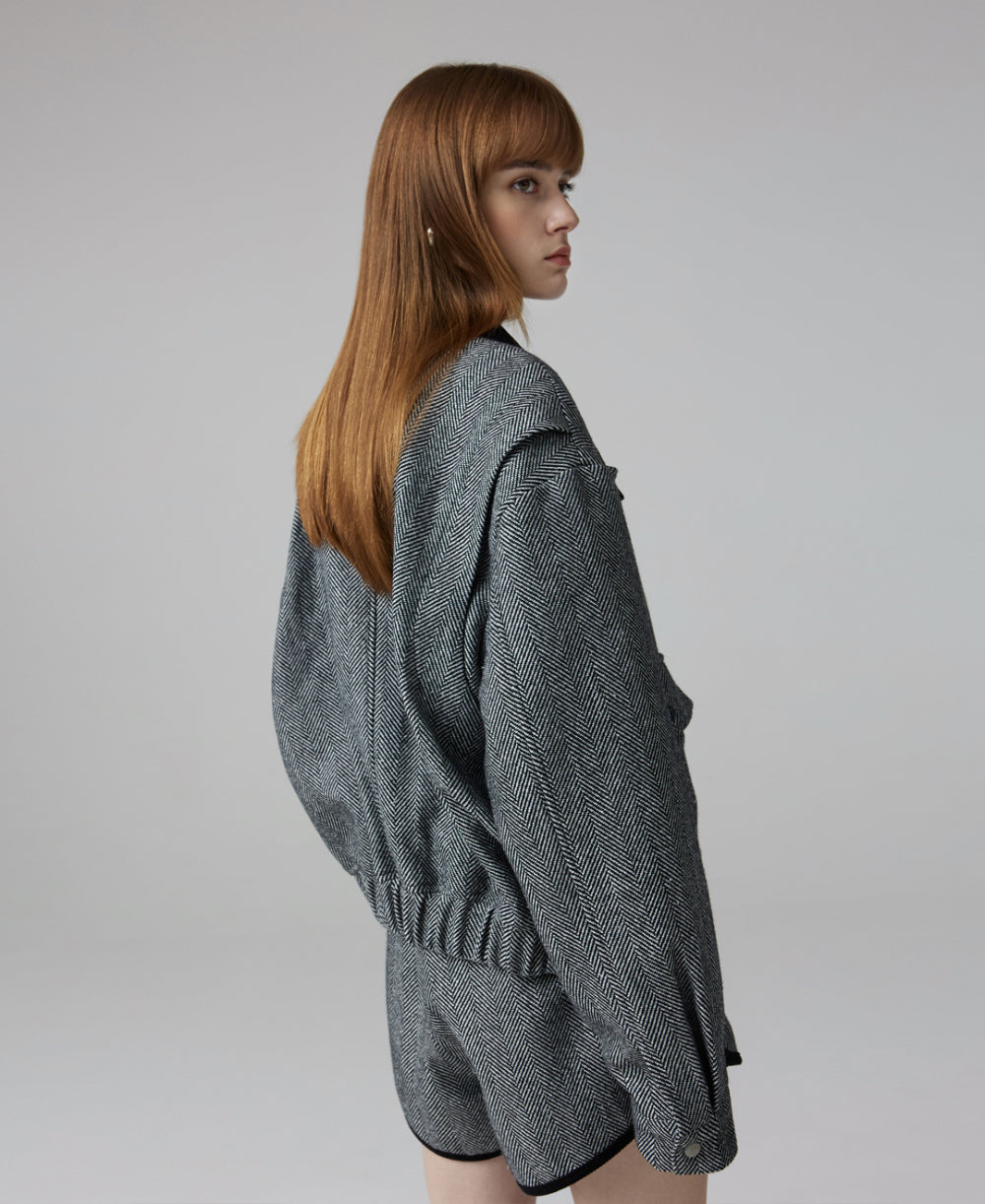Herringbone bomber jacket & shorts