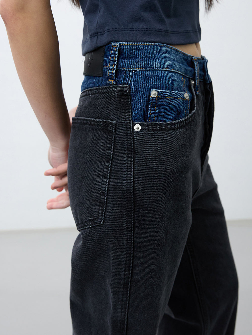 Two-tone denim pants