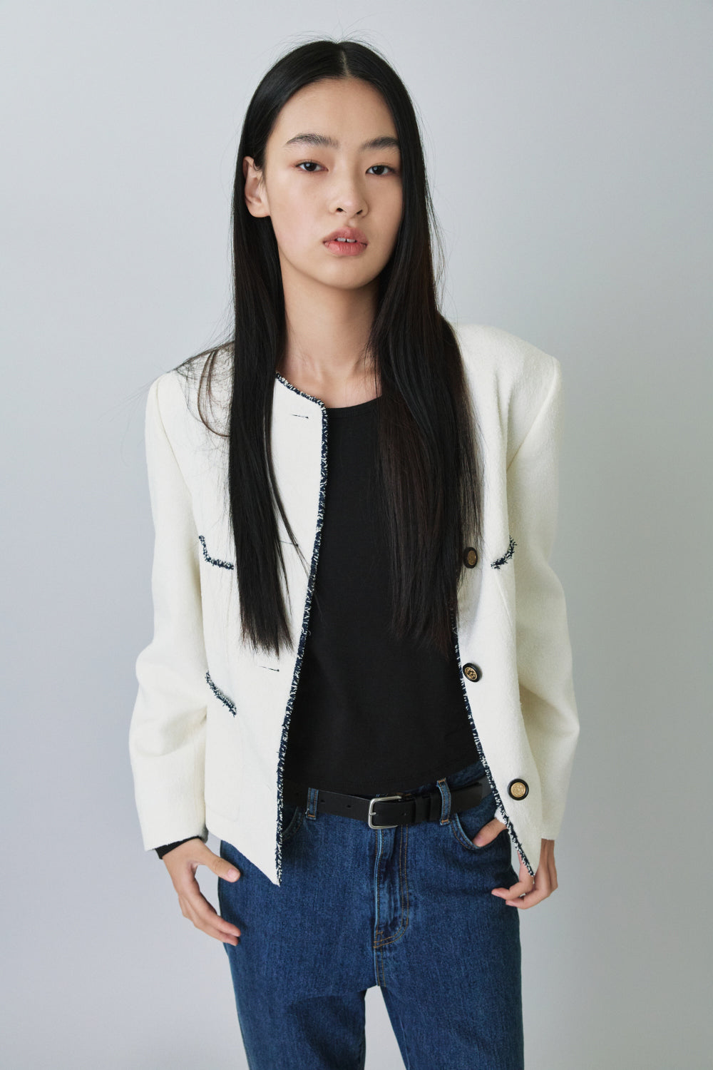 Contrast Trim Tweed Jacket