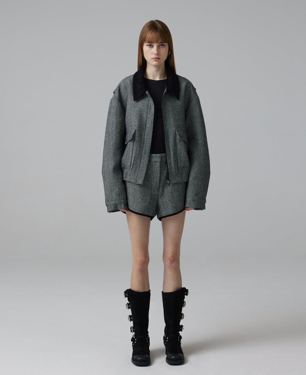 Herringbone bomber jacket & shorts