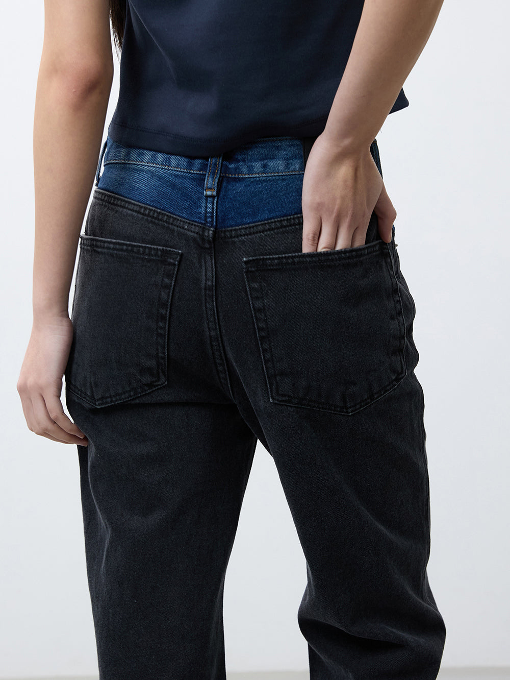 Two-tone denim pants