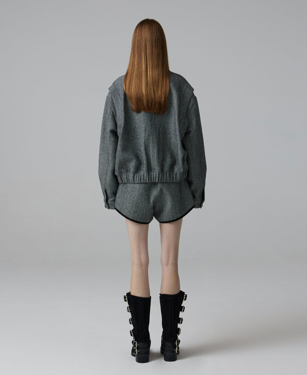 Herringbone bomber jacket & shorts