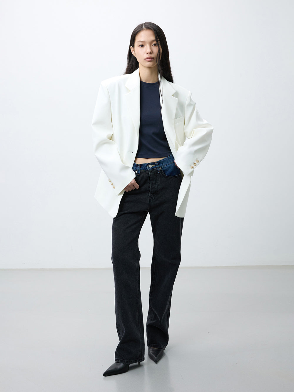 Two-tone denim pants