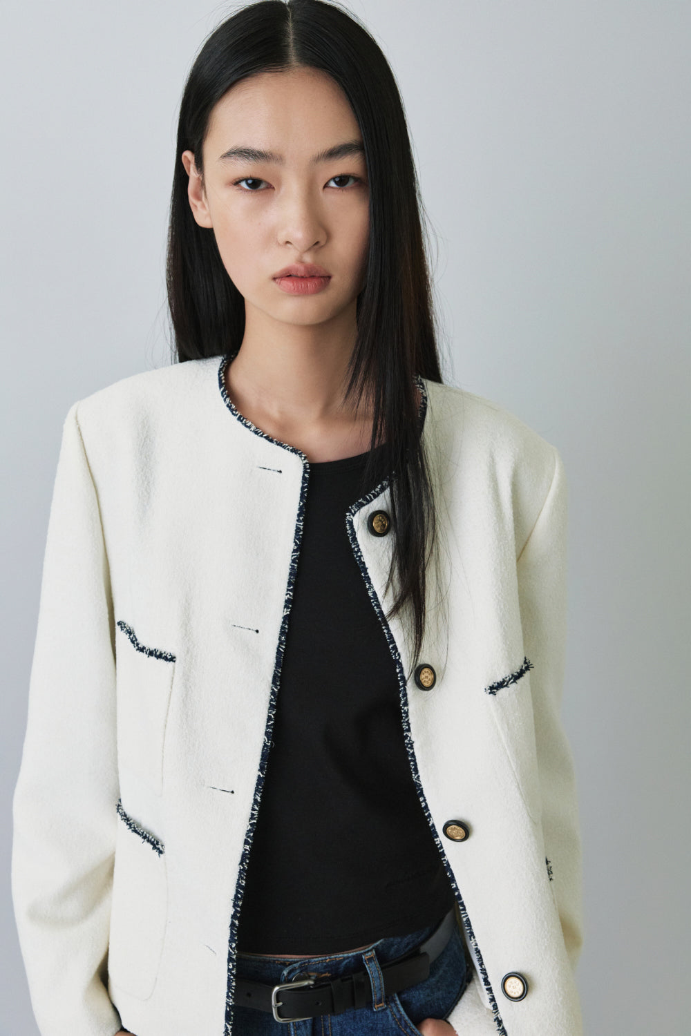 Contrast Trim Tweed Jacket