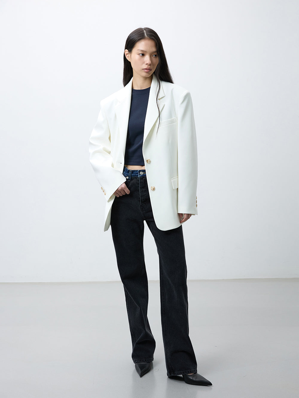 Two-tone denim pants