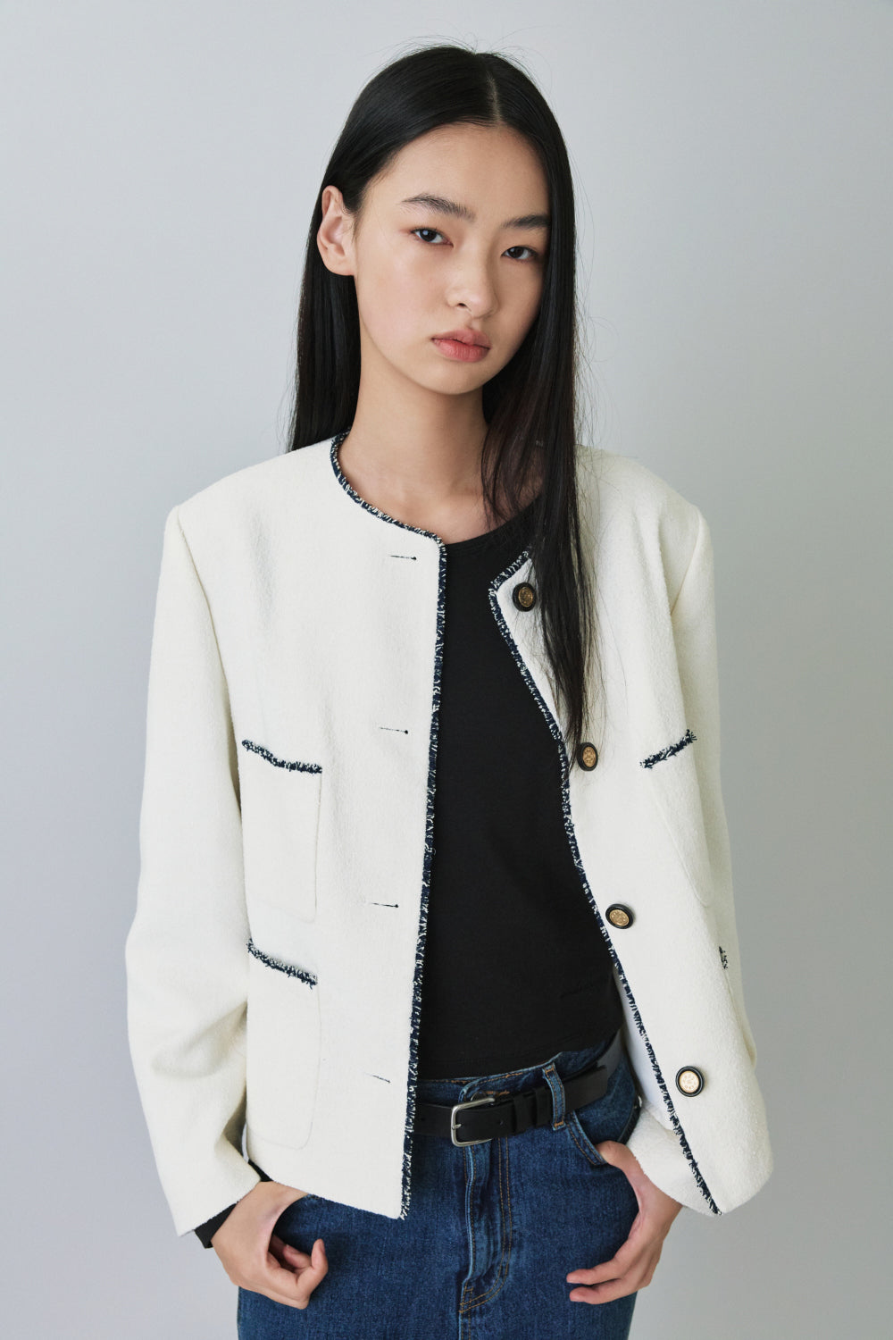 Contrast Trim Tweed Jacket