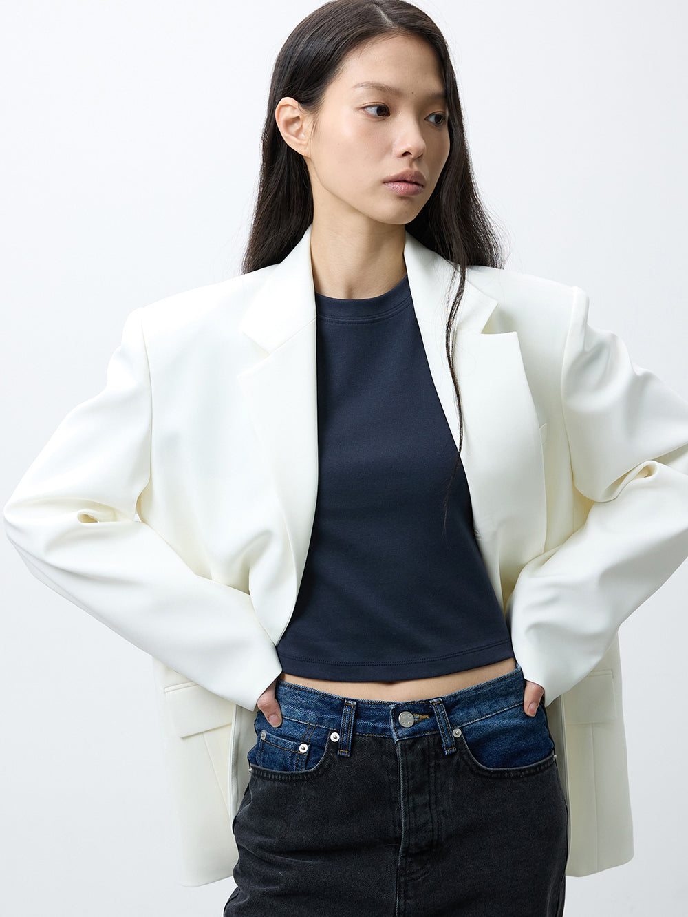 Two-tone denim pants