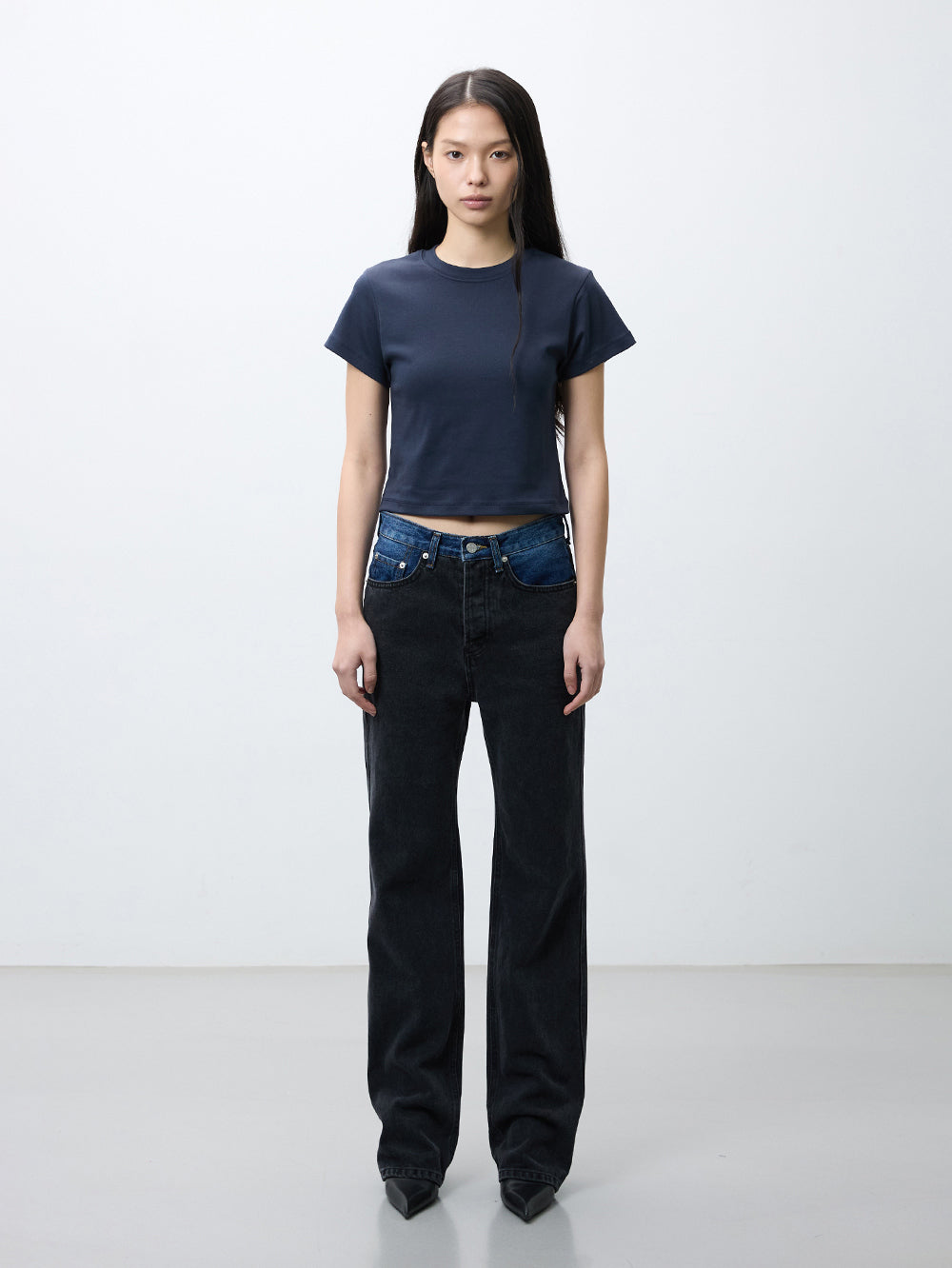 Two-tone denim pants