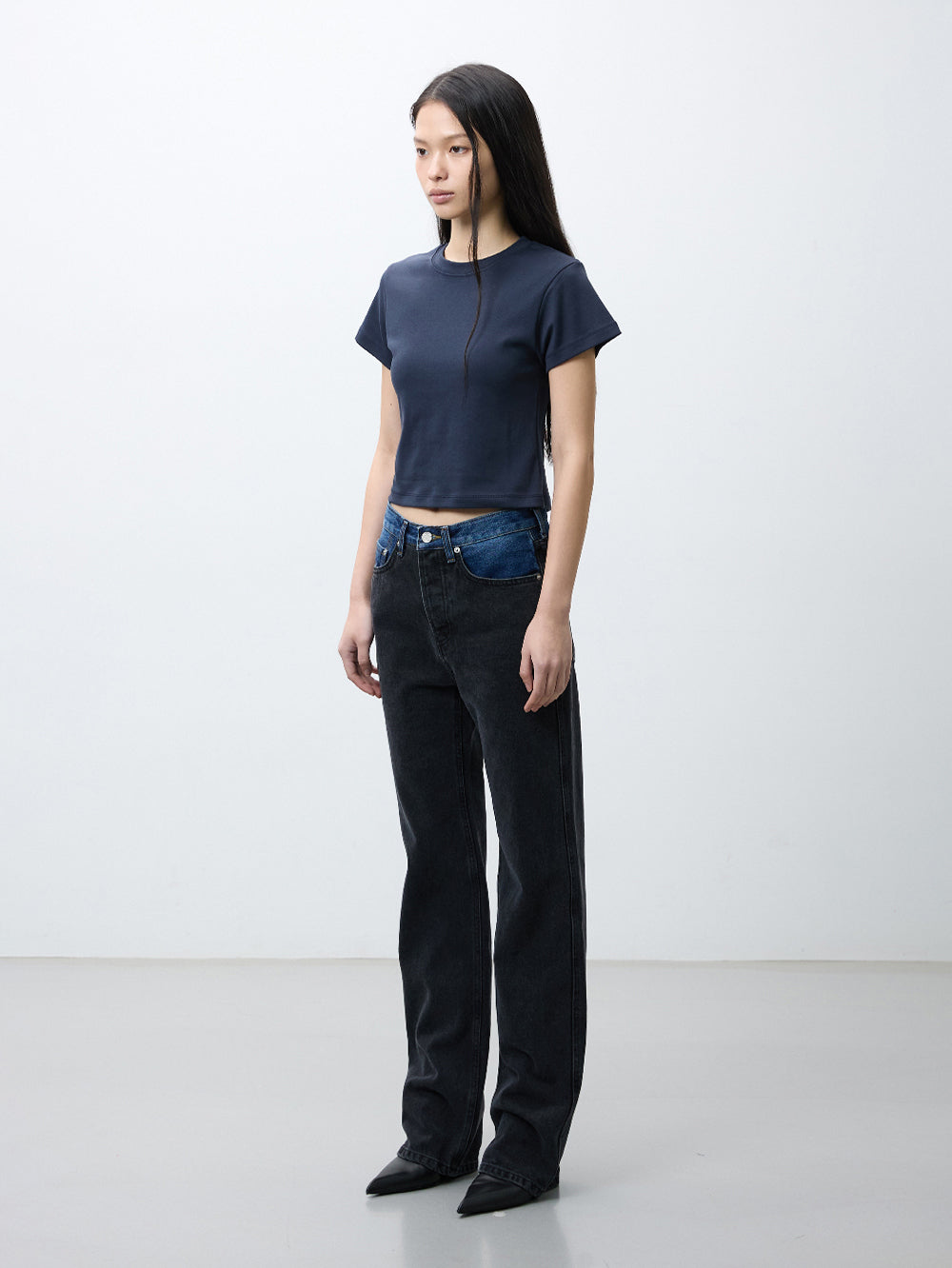 Two-tone denim pants