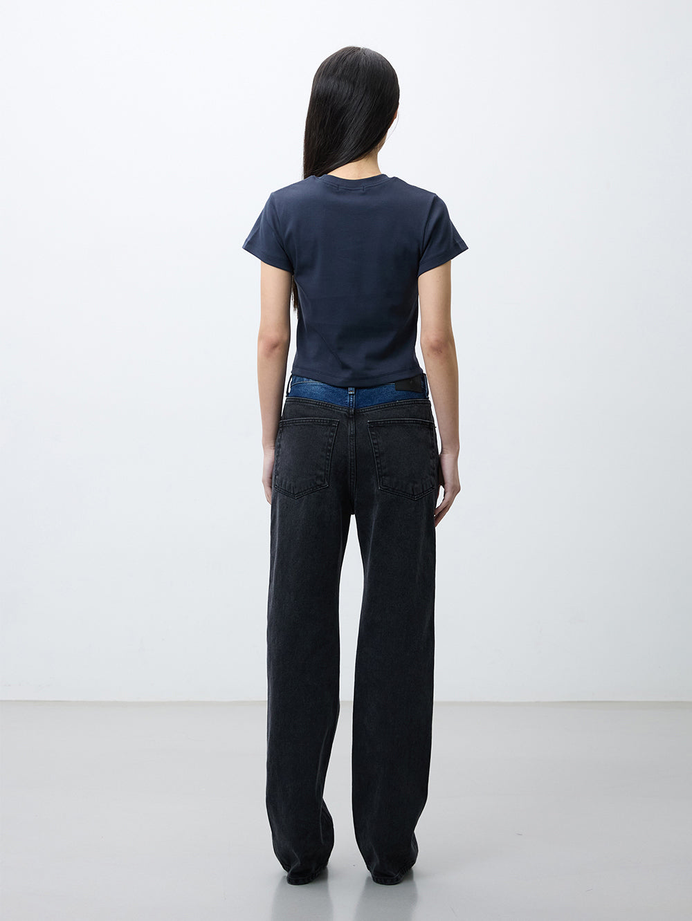 Two-tone denim pants