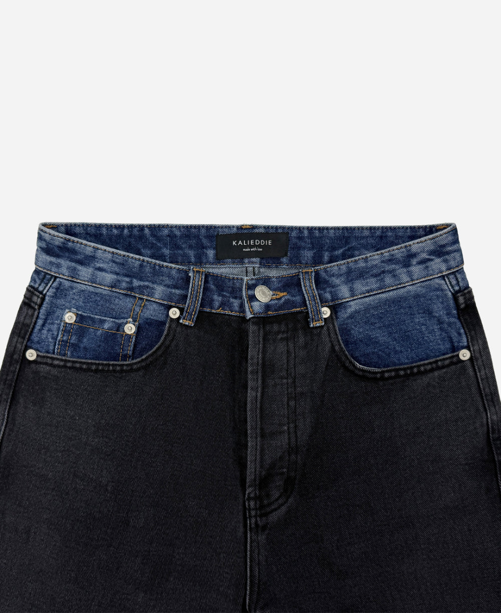Two-tone denim pants