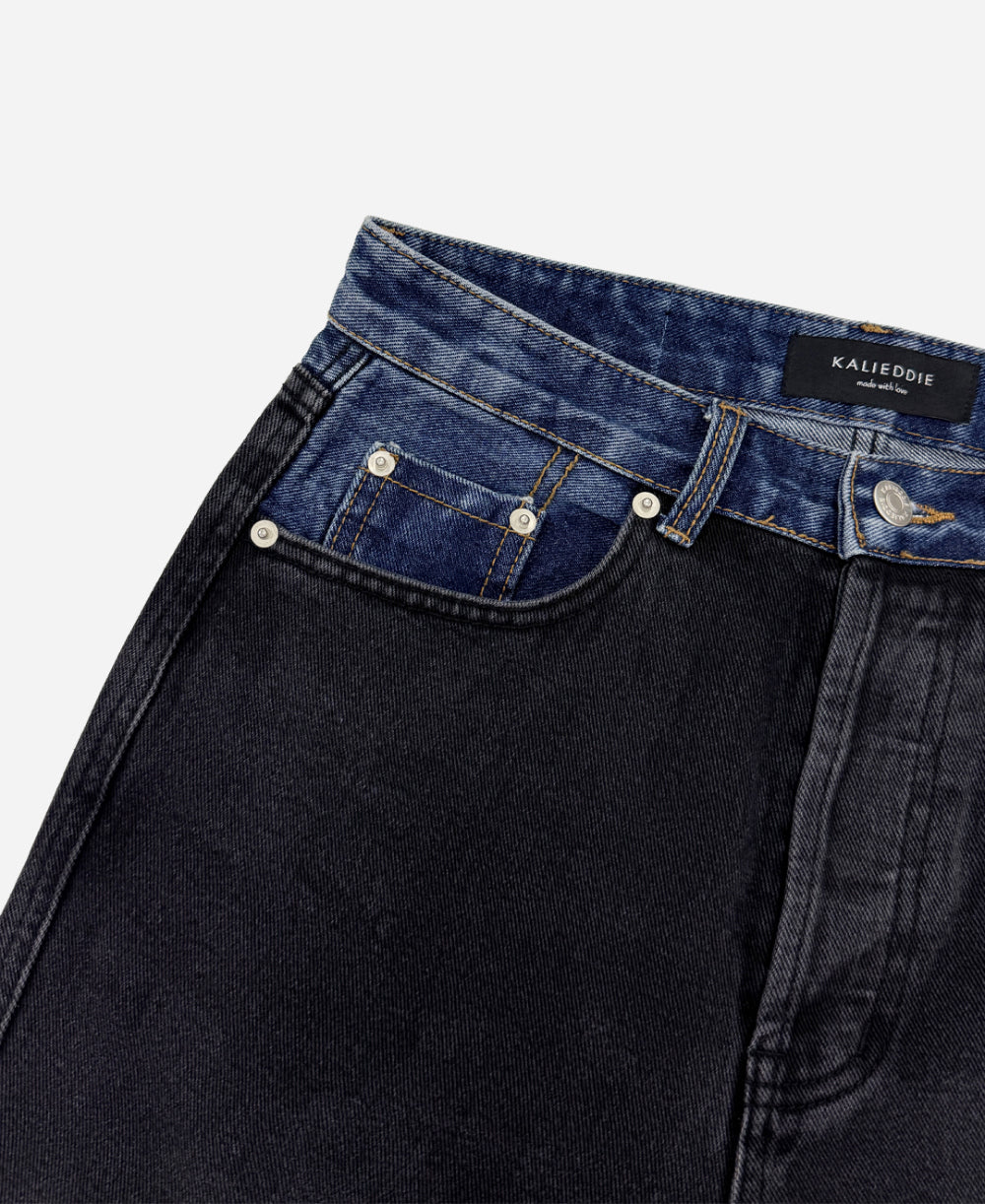 Two-tone denim pants