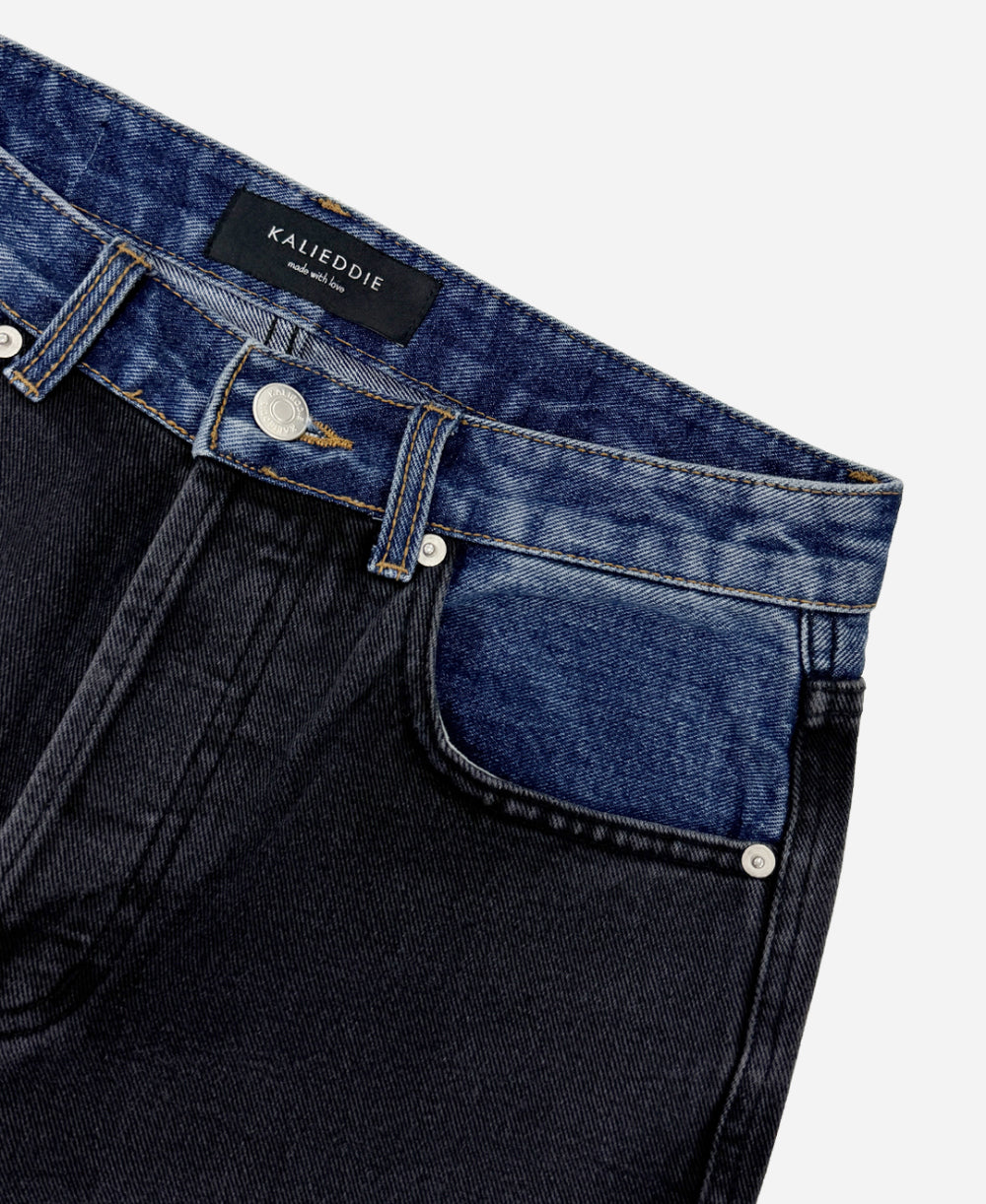Two-tone denim pants