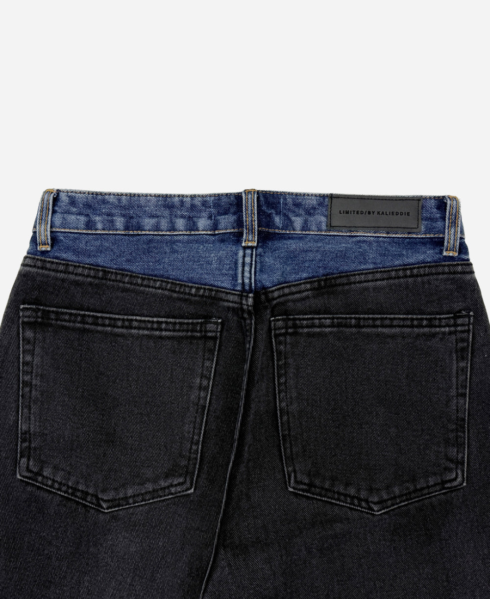Two-tone denim pants