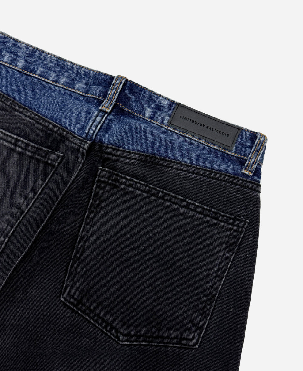 Two-tone denim pants