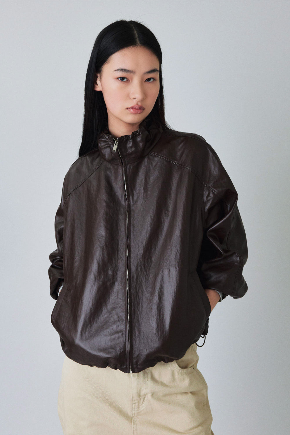 Coated wind zip up