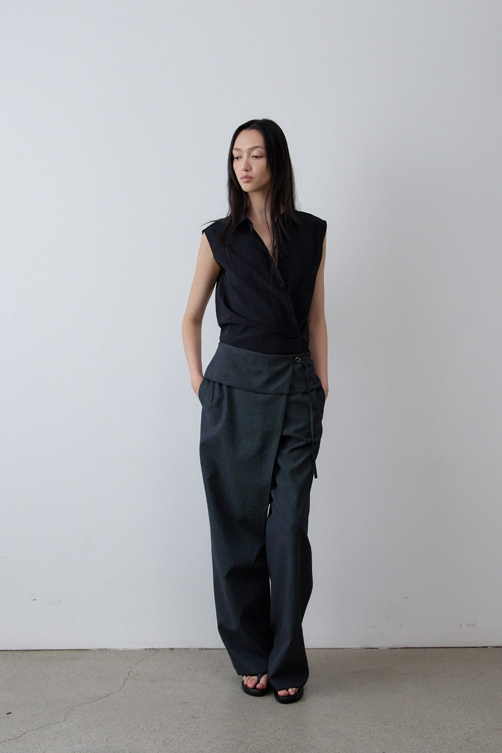 Fold-Front Wide Trousers