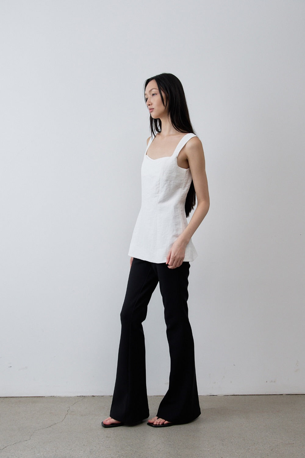 Square-Neck Linen Blend Top