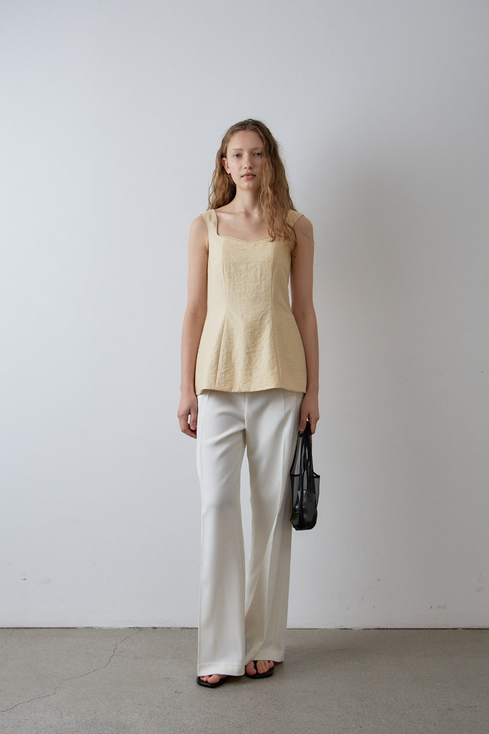 Square-Neck Linen Blend Top