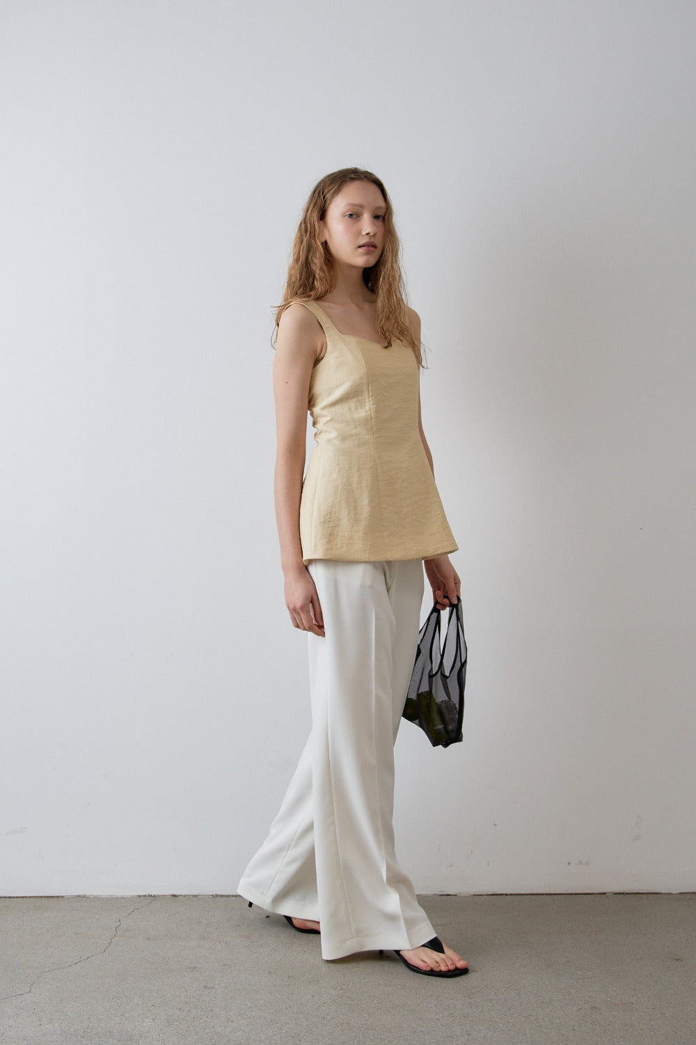 Square-Neck Linen Blend Top