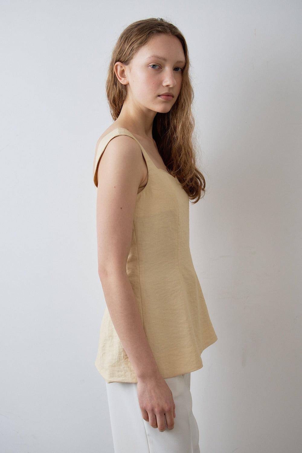 Square-Neck Linen Blend Top
