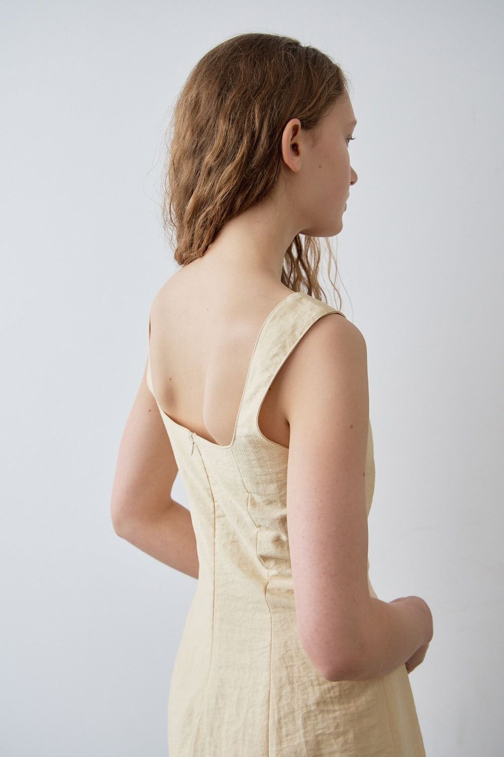 Square-Neck Linen Blend Top