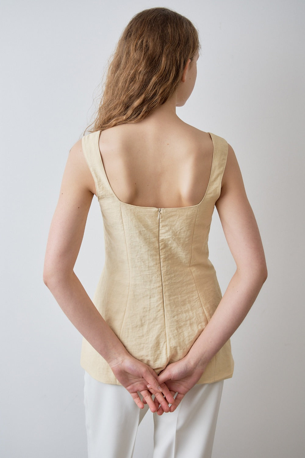 Square-Neck Linen Blend Top