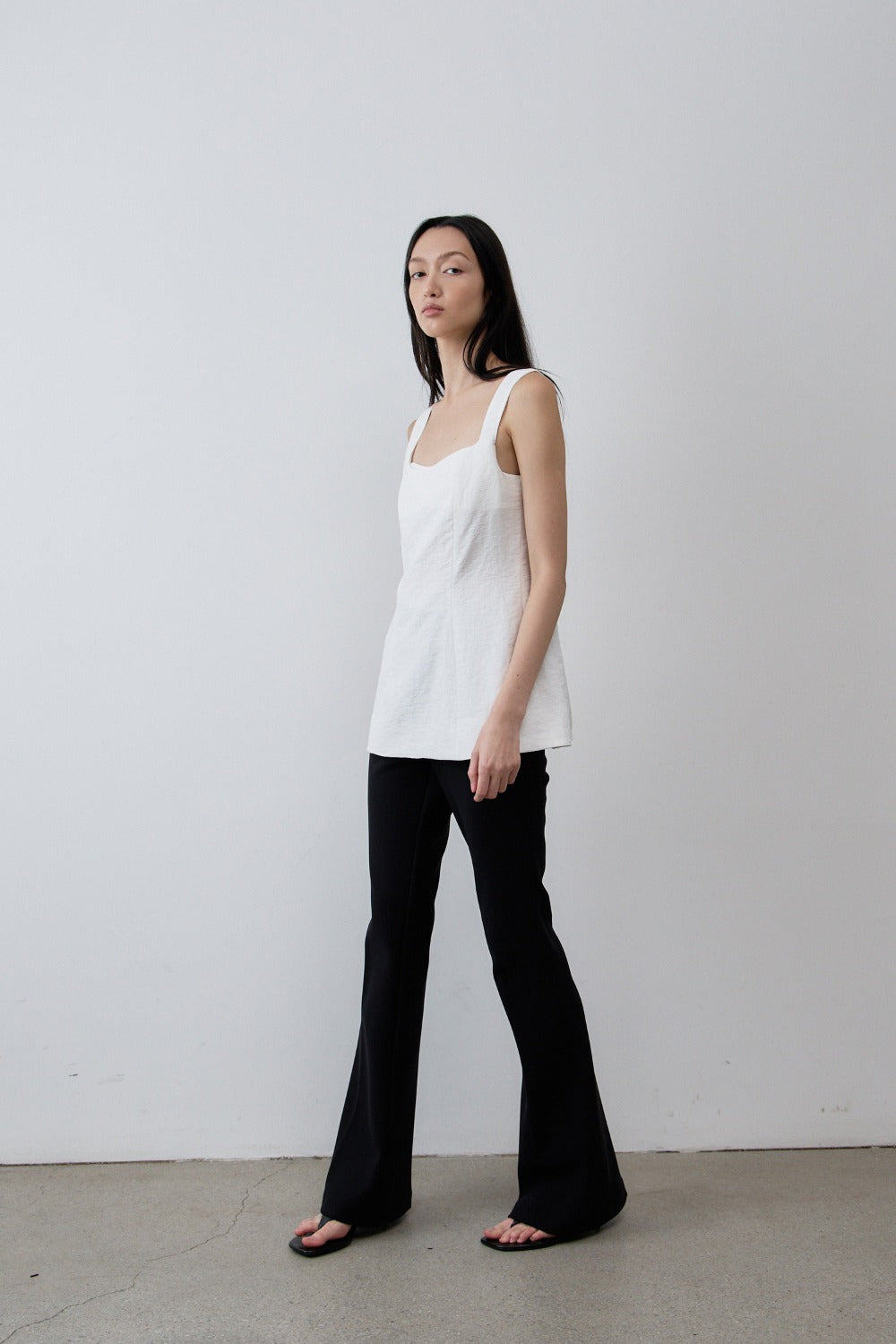 Square-Neck Linen Blend Top