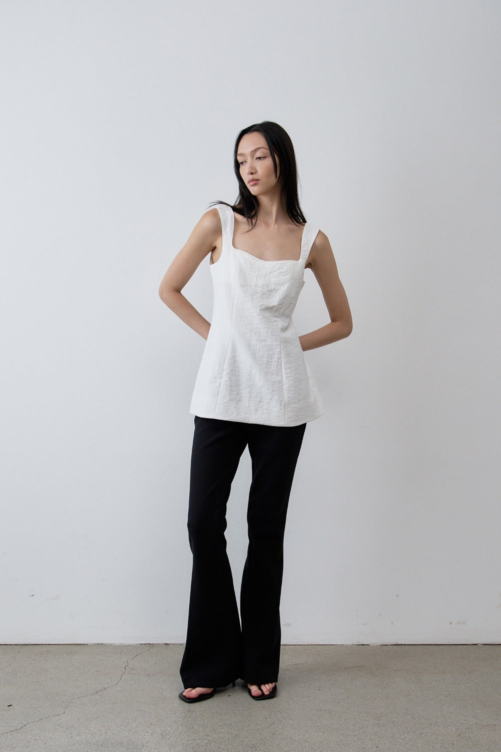 Square-Neck Linen Blend Top