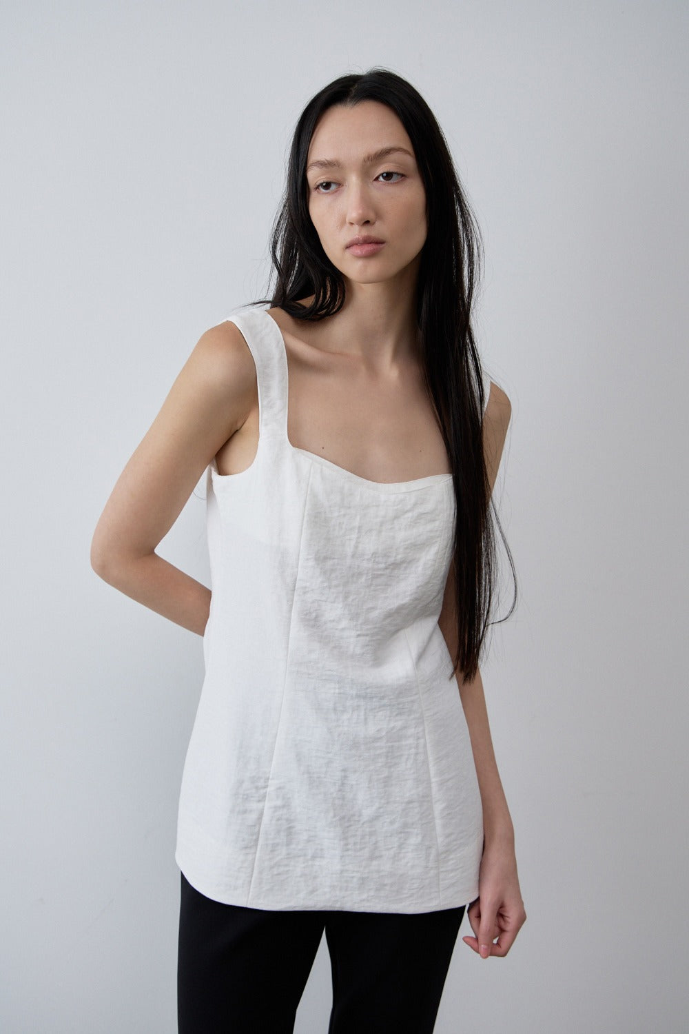 Square-Neck Linen Blend Top