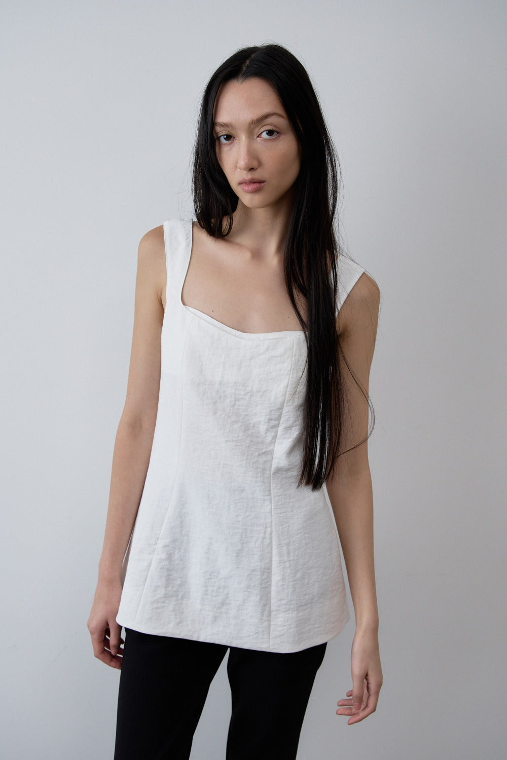 Square-Neck Linen Blend Top