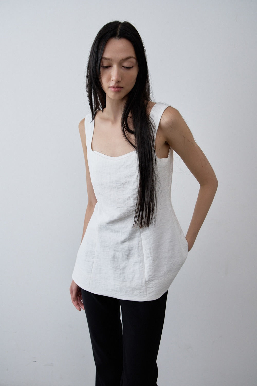 Square-Neck Linen Blend Top