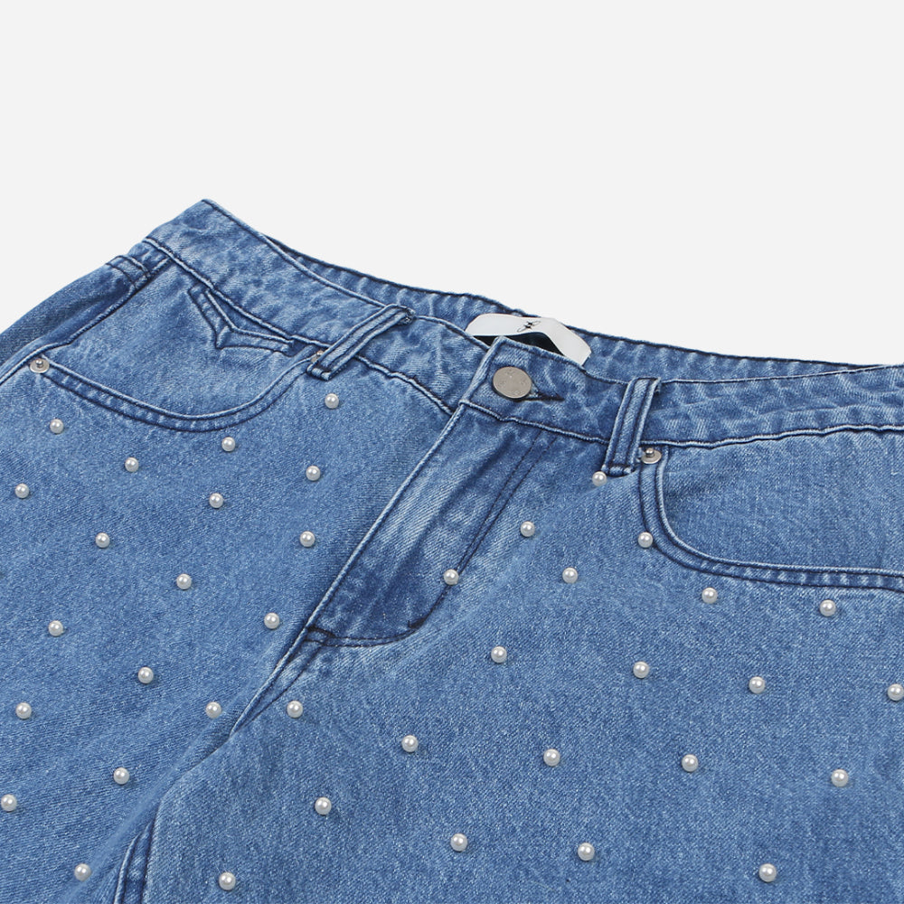 Pearl studs denim pants