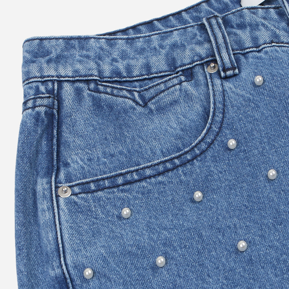 Pearl studs denim pants