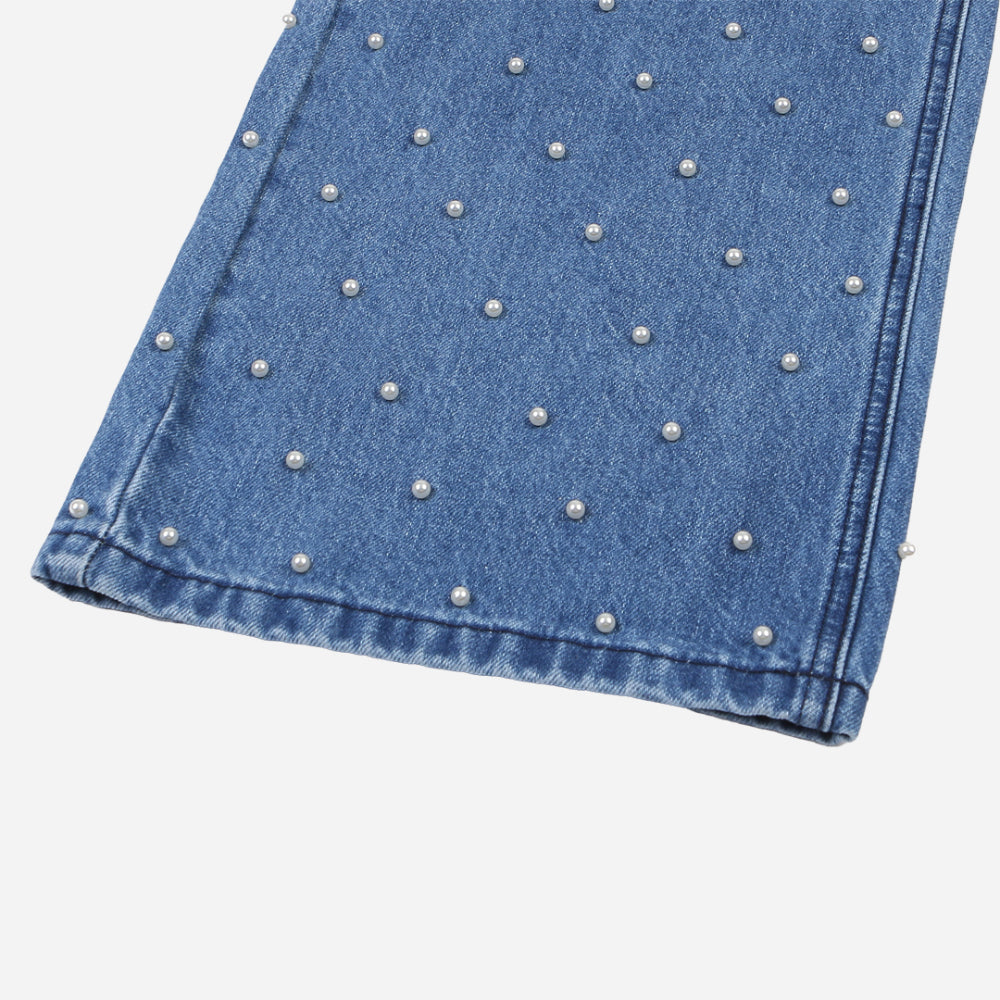 Pearl studs denim pants