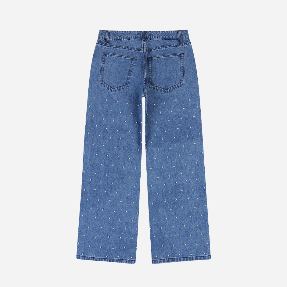 Pearl studs denim pants