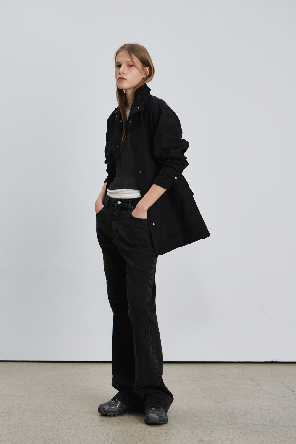 Pocket high neck coat