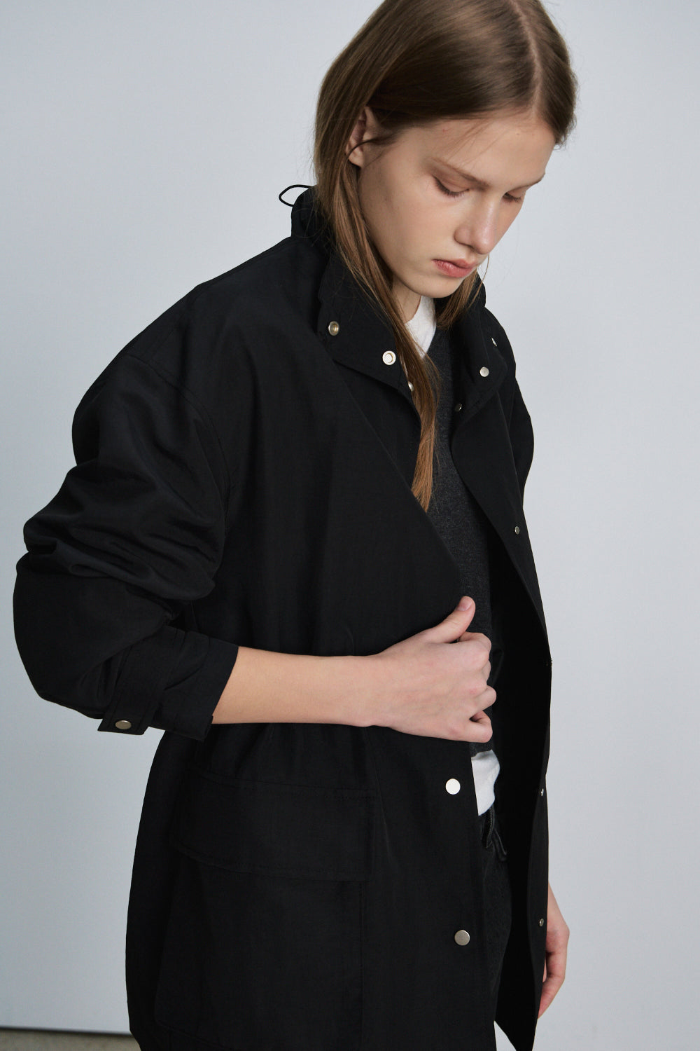 Pocket high neck coat