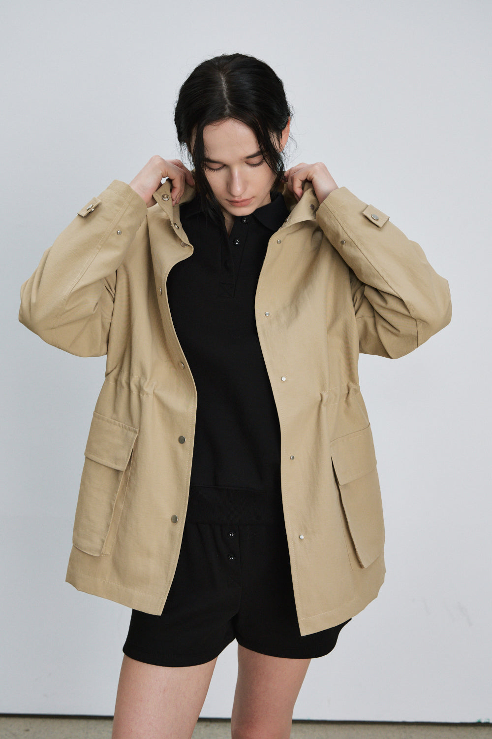 Pocket high neck coat