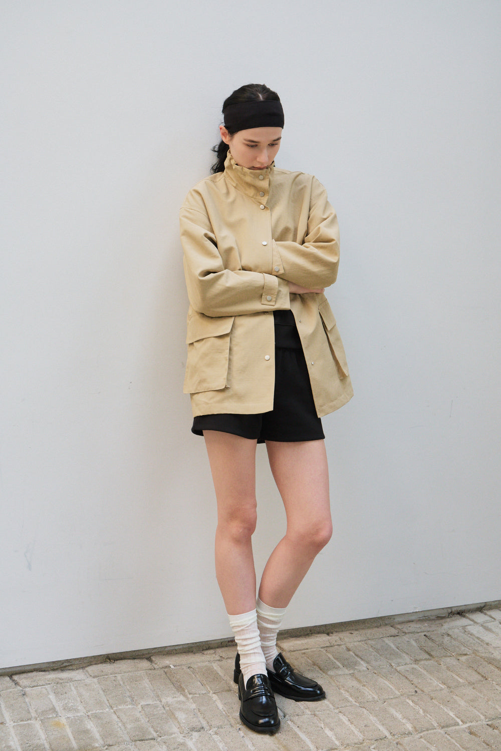 Pocket high neck coat