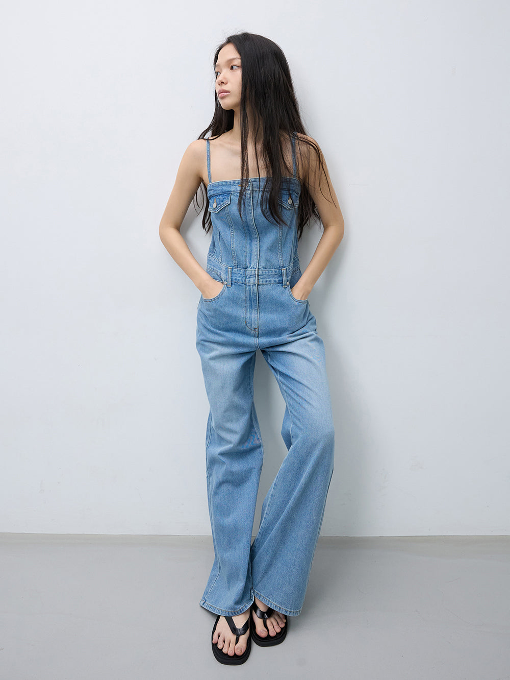 Tube top denim jumpsuit