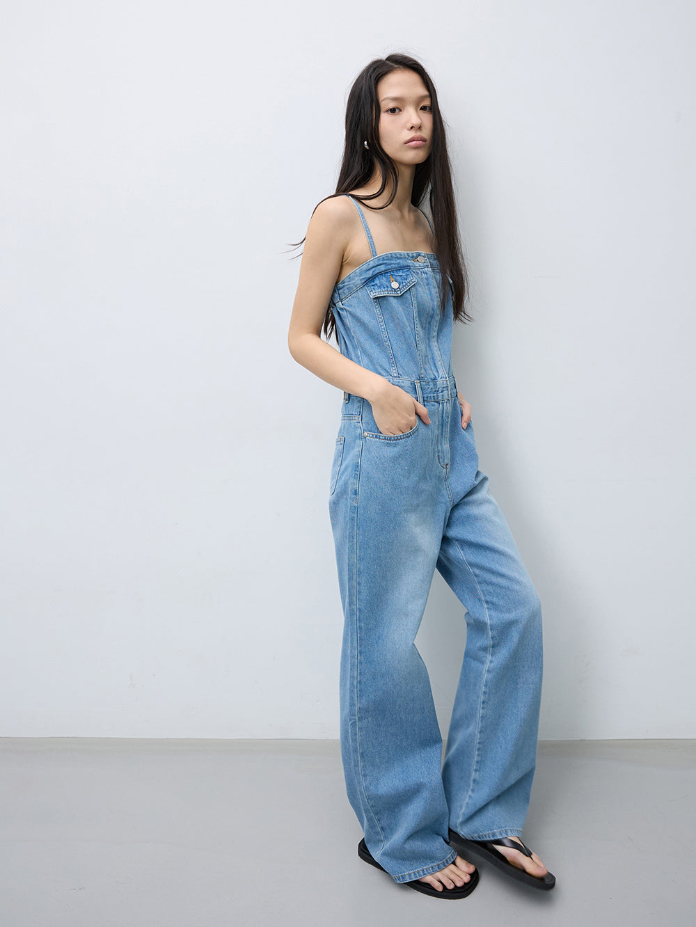Tube top denim jumpsuit