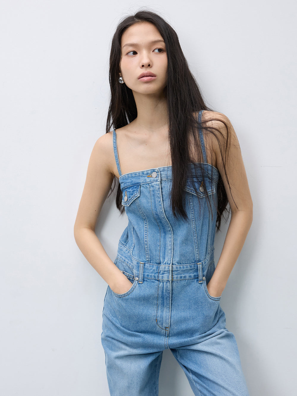 Tube top denim jumpsuit